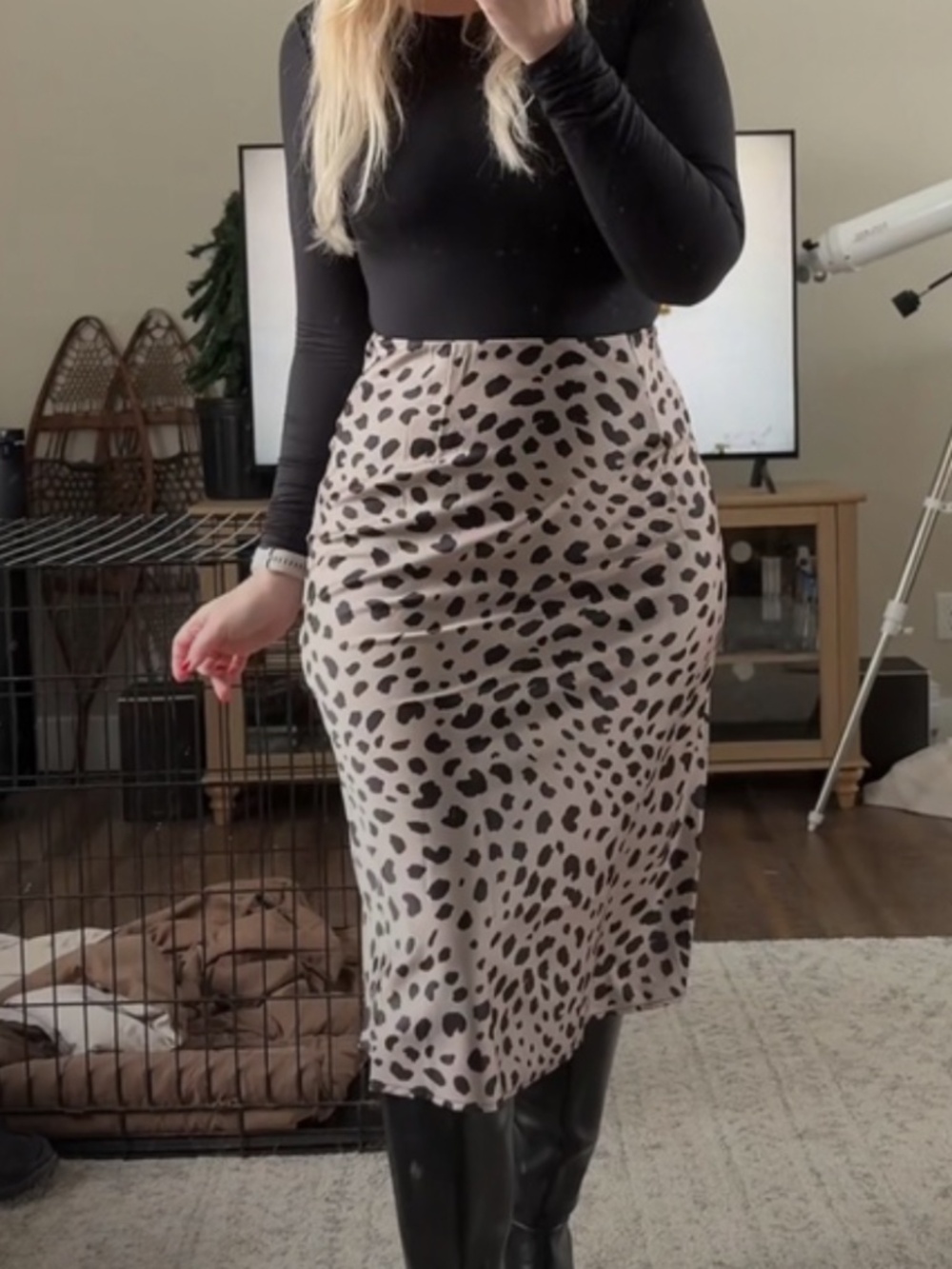 Silk Leopard Print Midi Skirt